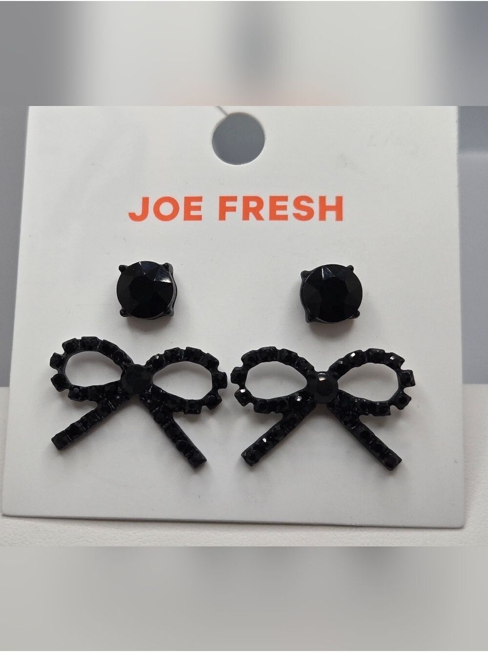 ✨2/$10✨ Round Bow Rhinestone Sparkle & Black Stud Earrings Set New Joe Fresh